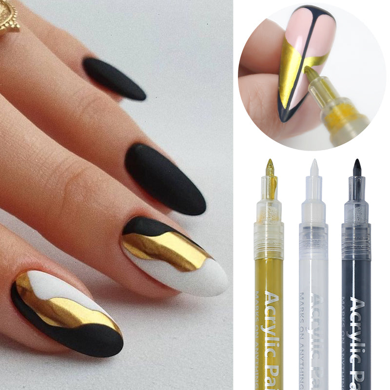 Manicure Drawing Graffiti Painting Pen Black Gold Color Nail Art Tool