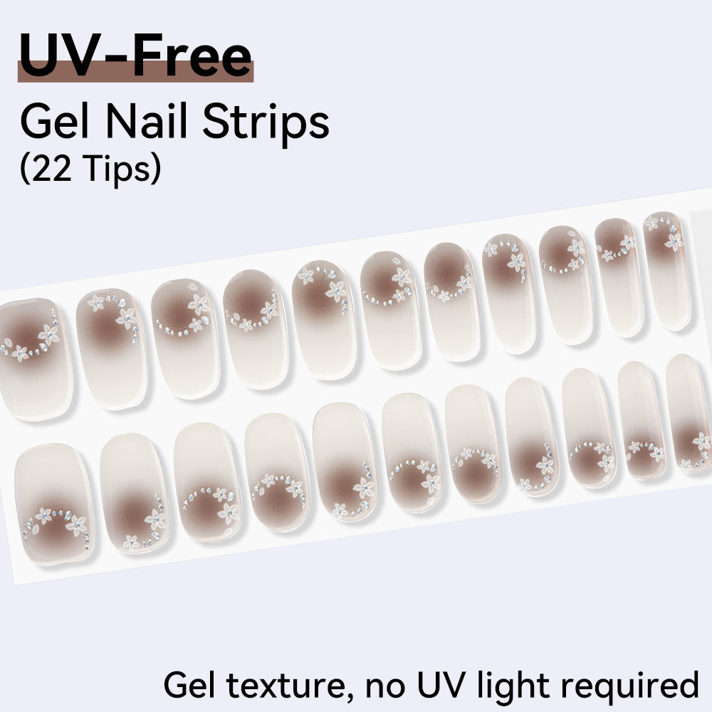Elegant Flower Designs & Botanical Patterns - UV FREE Gel Nail Strips 22 Tips - No-Lamp Required