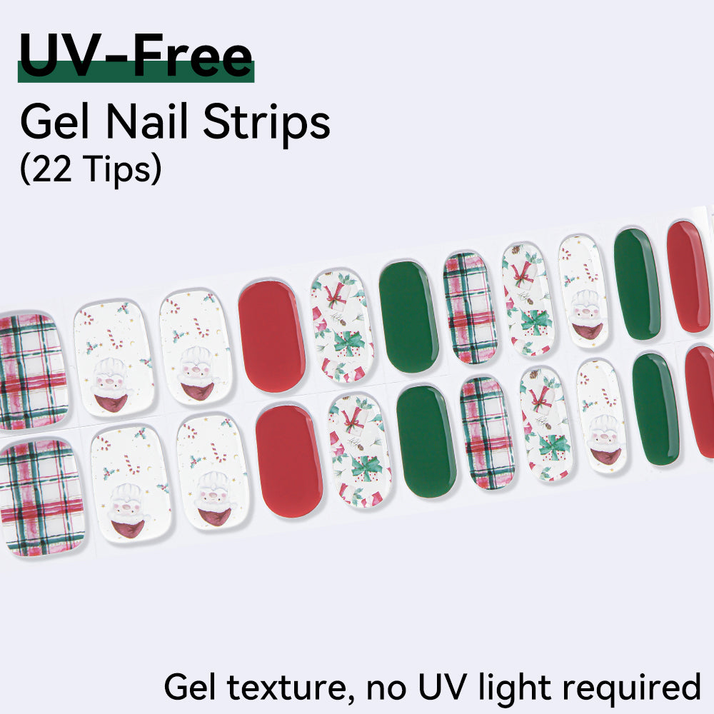 Christmas Design-UV FREE Gel Nail Strips 22 Tips Self Adhesive Gel Nail Stickers