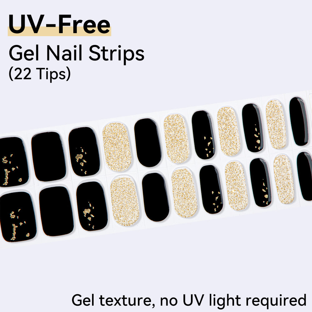 Golden Noir UV-Free Gel Nail Strips – 22 Strips