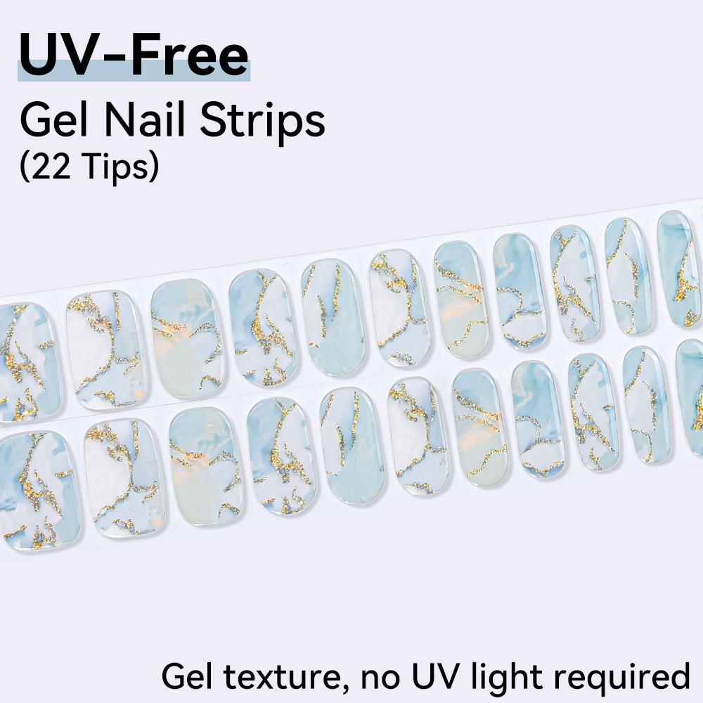 Azure Serenity UV-Free Gel Nail Strips – 22 Strips
