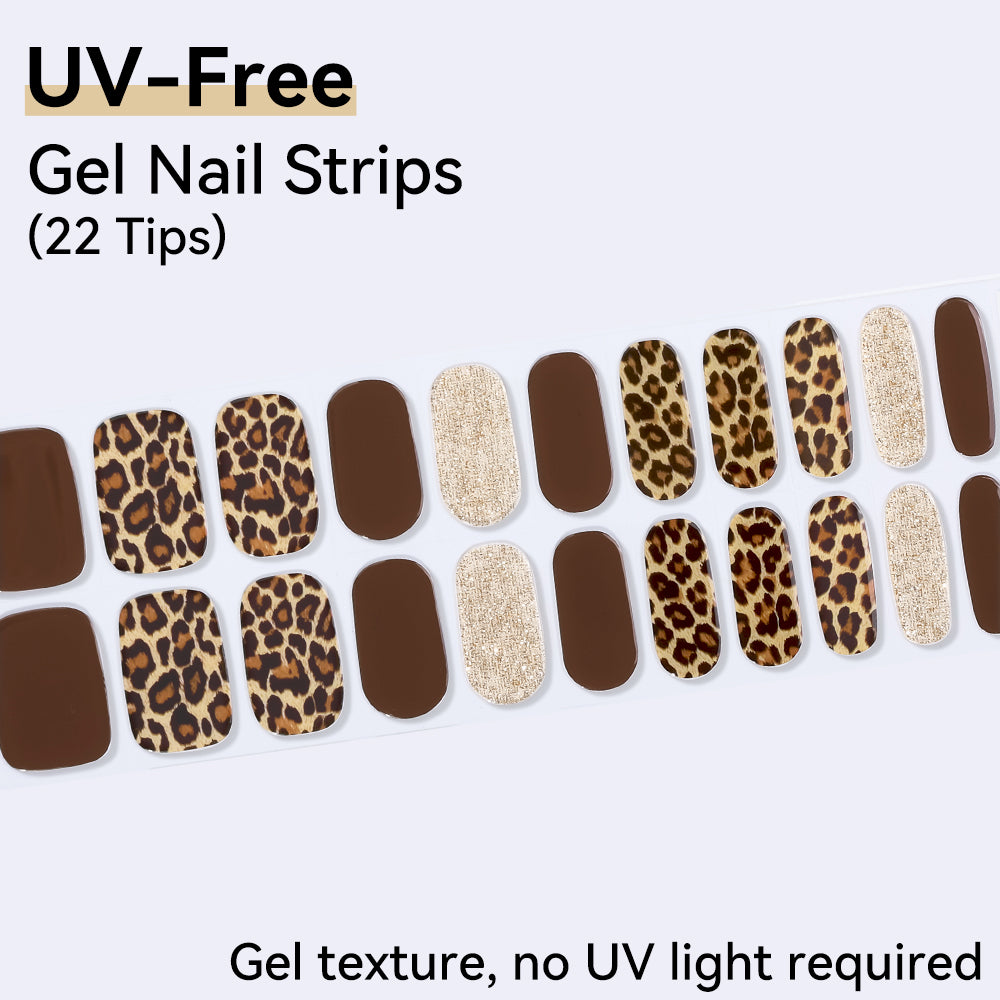 Golden Leopard UV-Free Gel Nail Strips – 22 Strips