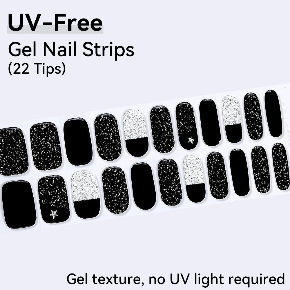 Glitter Pattern-UV FREE Gel Nail Strips 22 Tips Self Adhesive Gel Nail Stickers