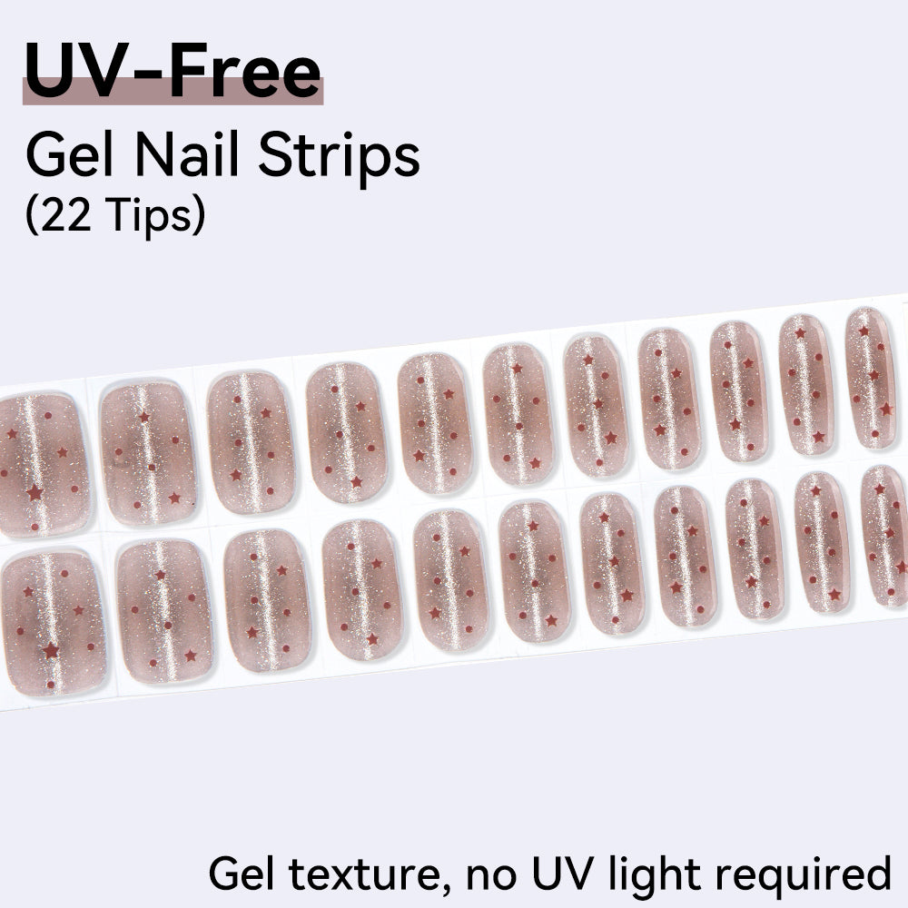Mocha Starlight UV-Free Gel Nail Strips – 22 Strips