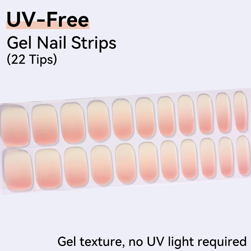 Grade Ombre & Glitter Collection - UV FREE Gel Nail Strips 22 Tips - No Lamp Required