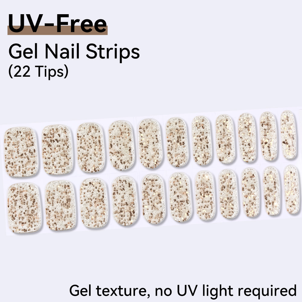 Champagne Confetti UV-Free Gel Nail Strips – 22 Strips