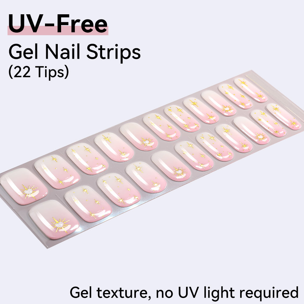 Starry Night, Galaxy Moon & Dreamy Marble Designs - UV FREE Gel Nail Strips 22 Tips - No-Lamp Required