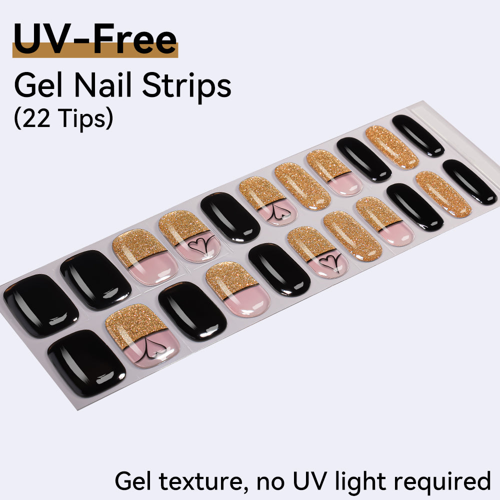 Golden Romance UV-Free Gel Nail Strips – 22 Strips