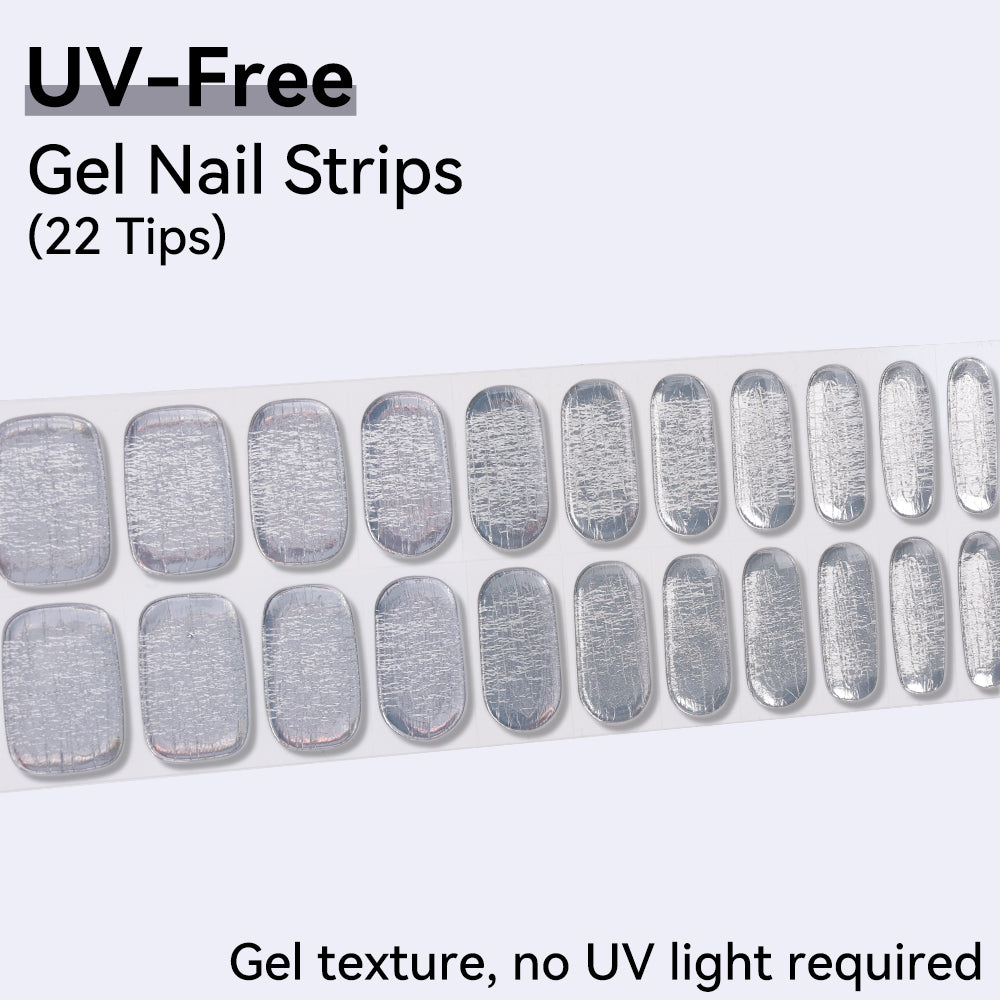 Silver Static UV-Free Gel Nail Strips – 22 Strips