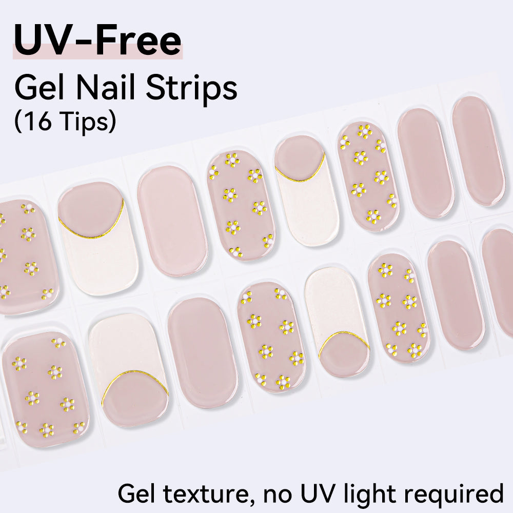 Golden Petal UV-Free Gel Nail Strips – 16 Strips