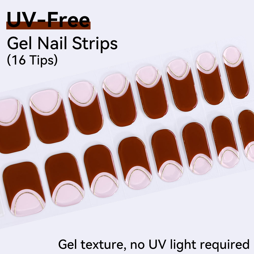 Chestnut Crescent UV-Free Gel Nail Strips – 16 Strips