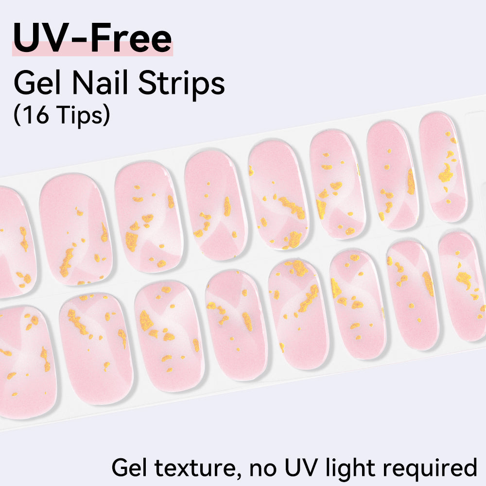 Gilded Blush UV-Free Gel Nail Strips – 16 Strips