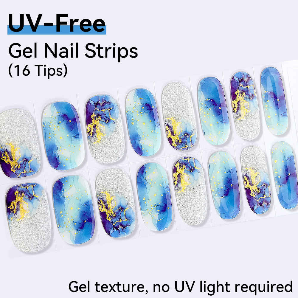 Glitter Chrome Pattern-UV FREE Gel Nail Strips 16 Tips