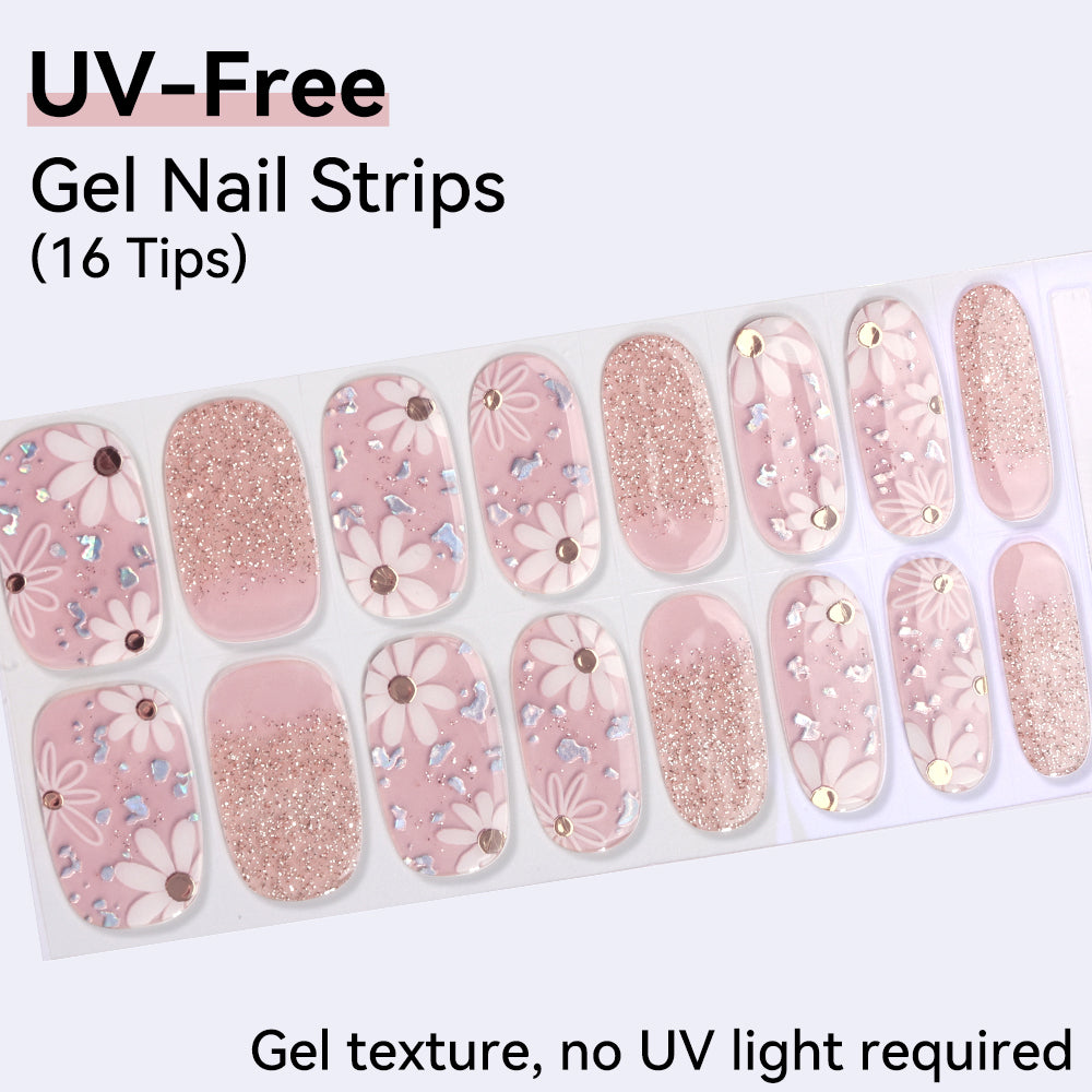 Daisy Shimmer UV-Free Gel Nail Strips – 16 Strips