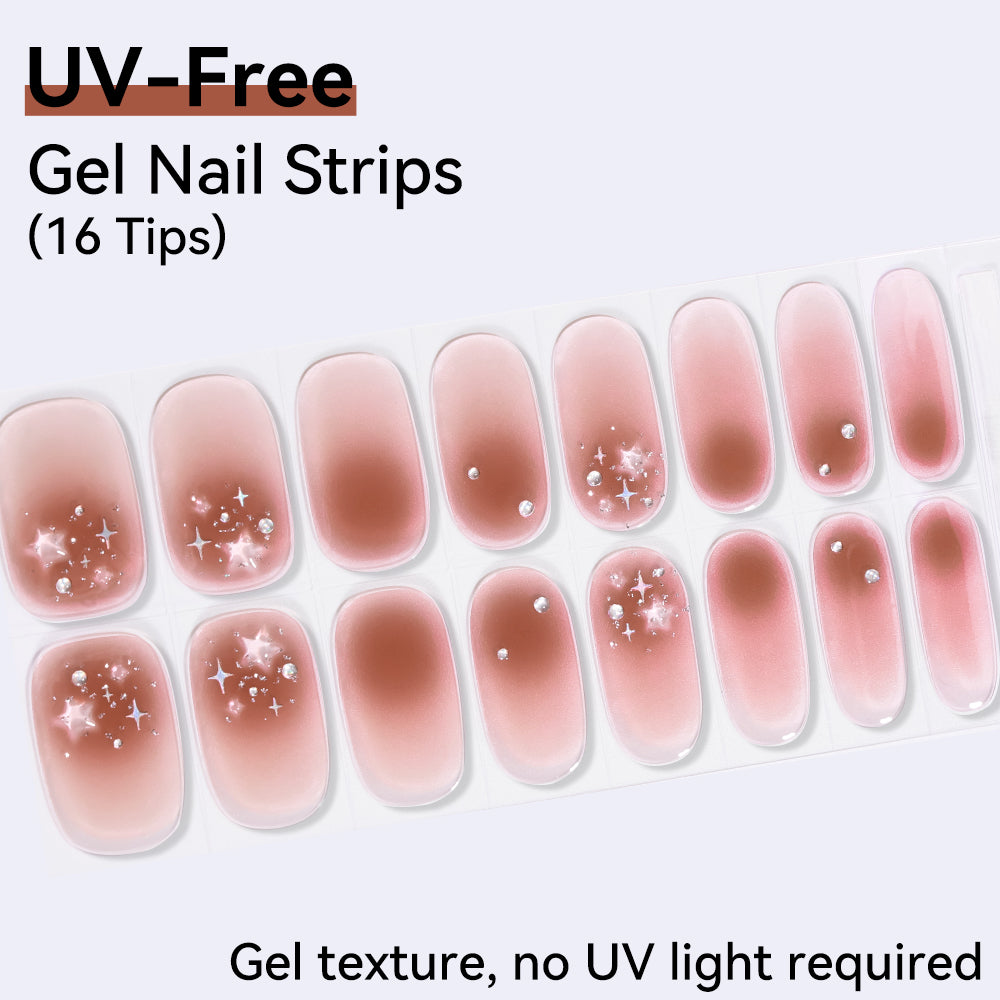 Rosy Stardust UV-Free Gel Nail Strips – 16 Strips