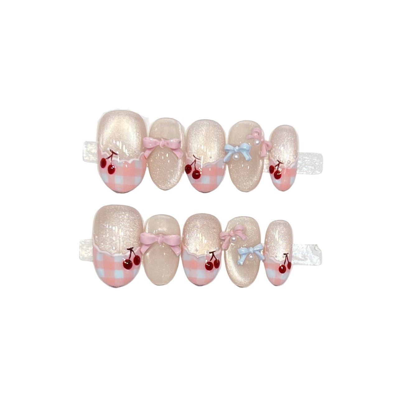 White Colorful French Design Cat Magnetic Handmade Press On Nails Short Oval Full Cover False Nails