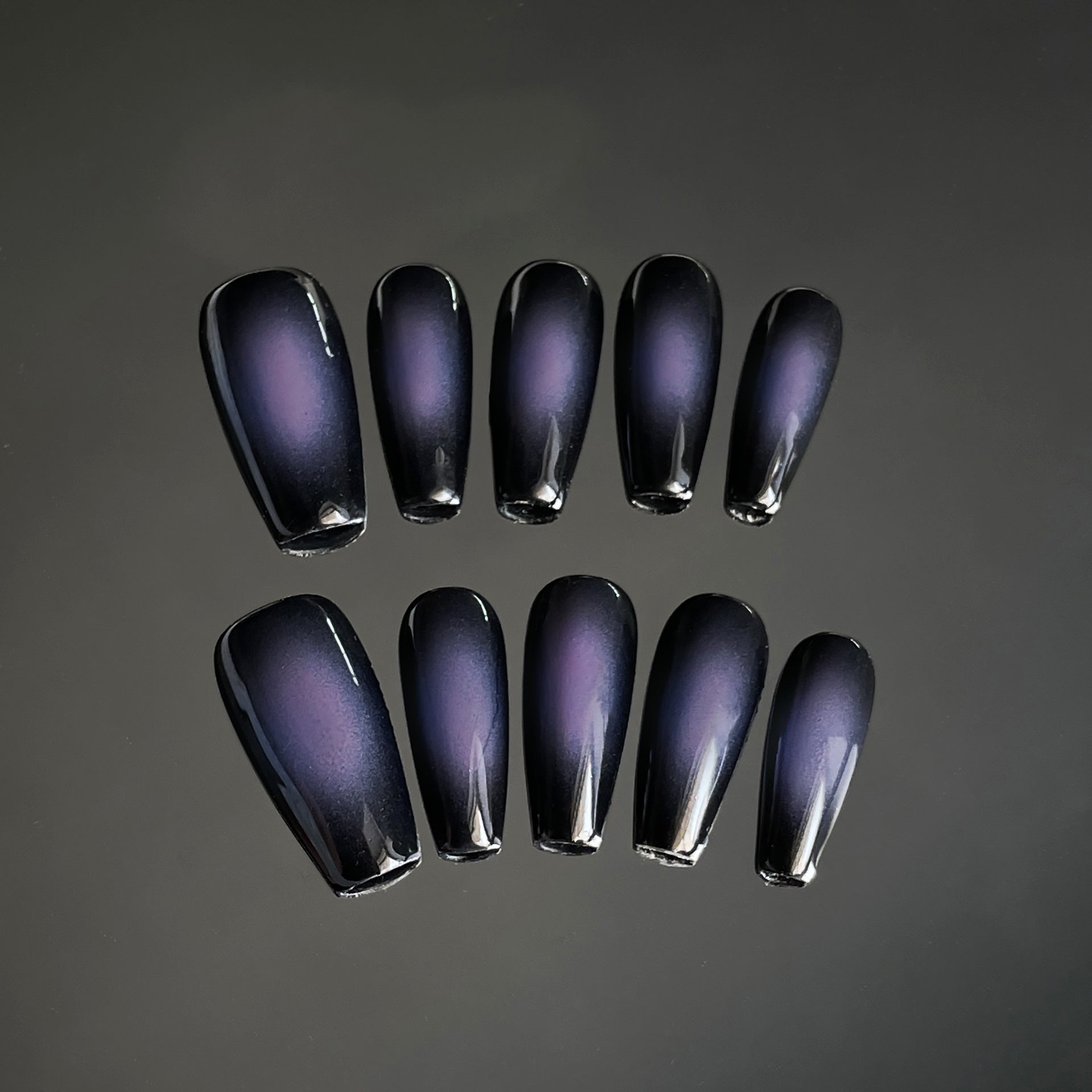 Gradient Blue Purple Medium Coffin Punk Dark Black Gothic Handmade Press On Nails Spice Girl Detachable False Nails
