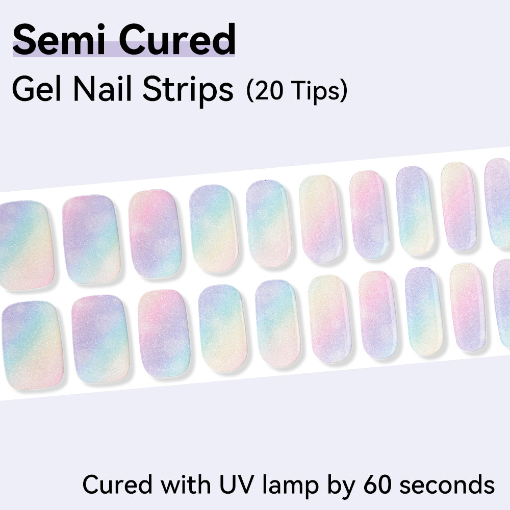 Pastel Prism Semi-Cured Gel Nail Strips – 20 Strips | UV/LED Lamp Required