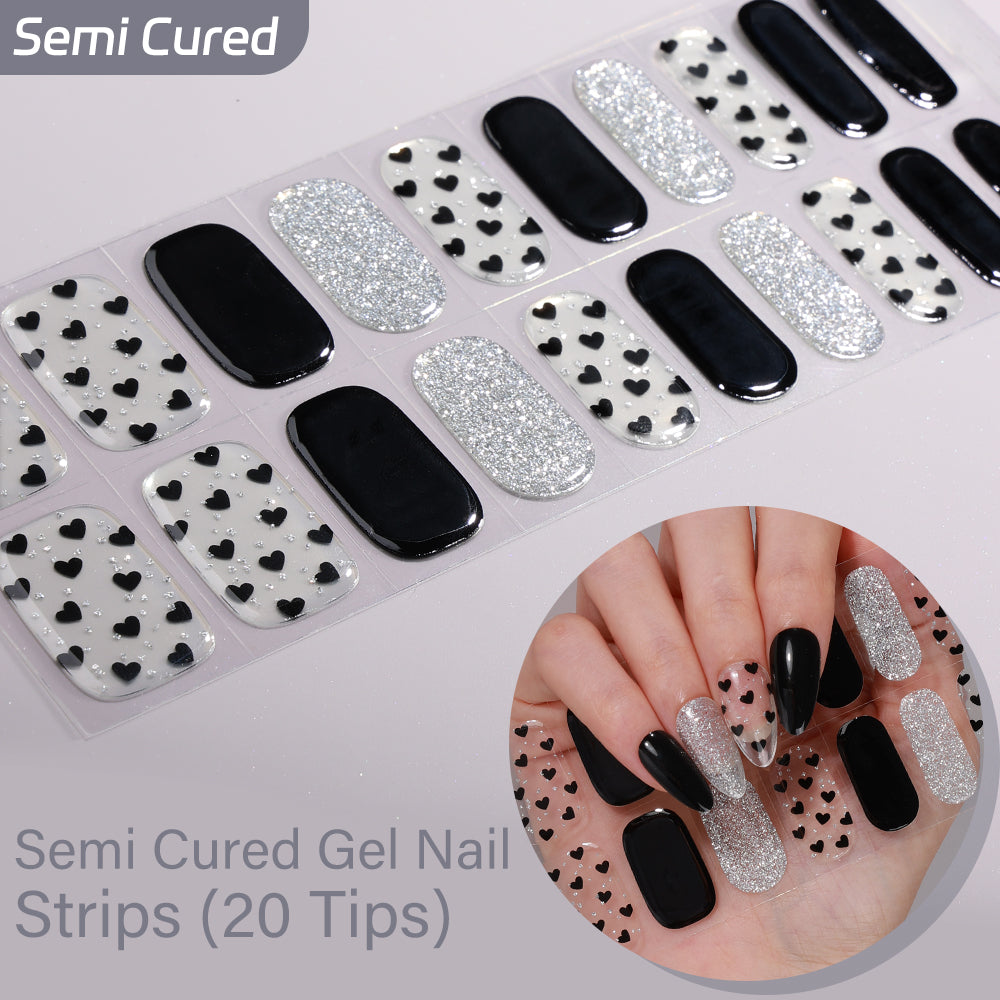 Dreamy Ombre, Sweet Sprinkles & Heart Collection-Semi-cured Gel Nail Strips 20 Tips | Requires UV Lamp