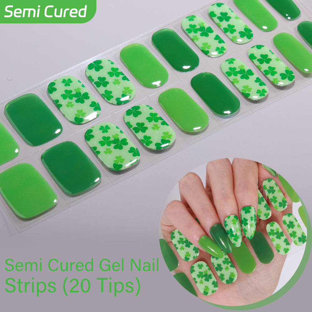 Lucky Clover Semi-Cured Gel Nail Strips 20 Tips | St. Patrick's Day Collection | Requires UV Lamp
