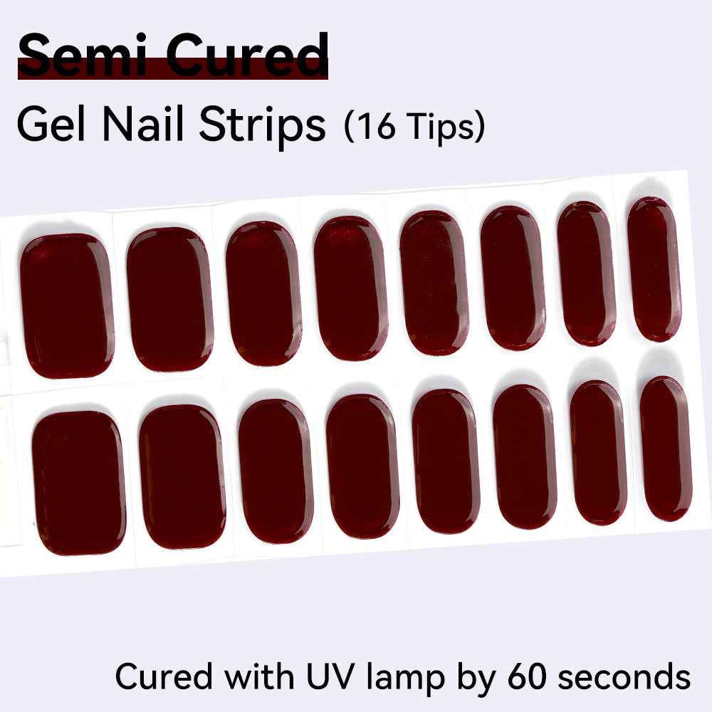 Black Cherry Semi-Cured Gel Nail Strips – 16 Strips | UV/LED Lamp Required