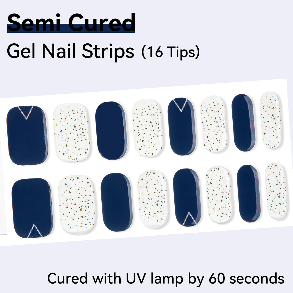 Navy Confetti Semi-Cured Gel Nail Strips – 16 Strips | UV/LED Lamp Required