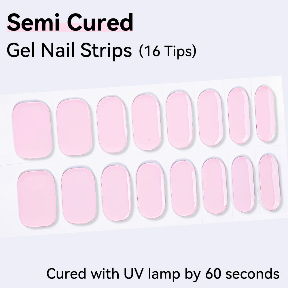 Cotton Candy Pink Semi-Cured Gel Nail Strips – 16 Strips | UV/LED Lamp Required