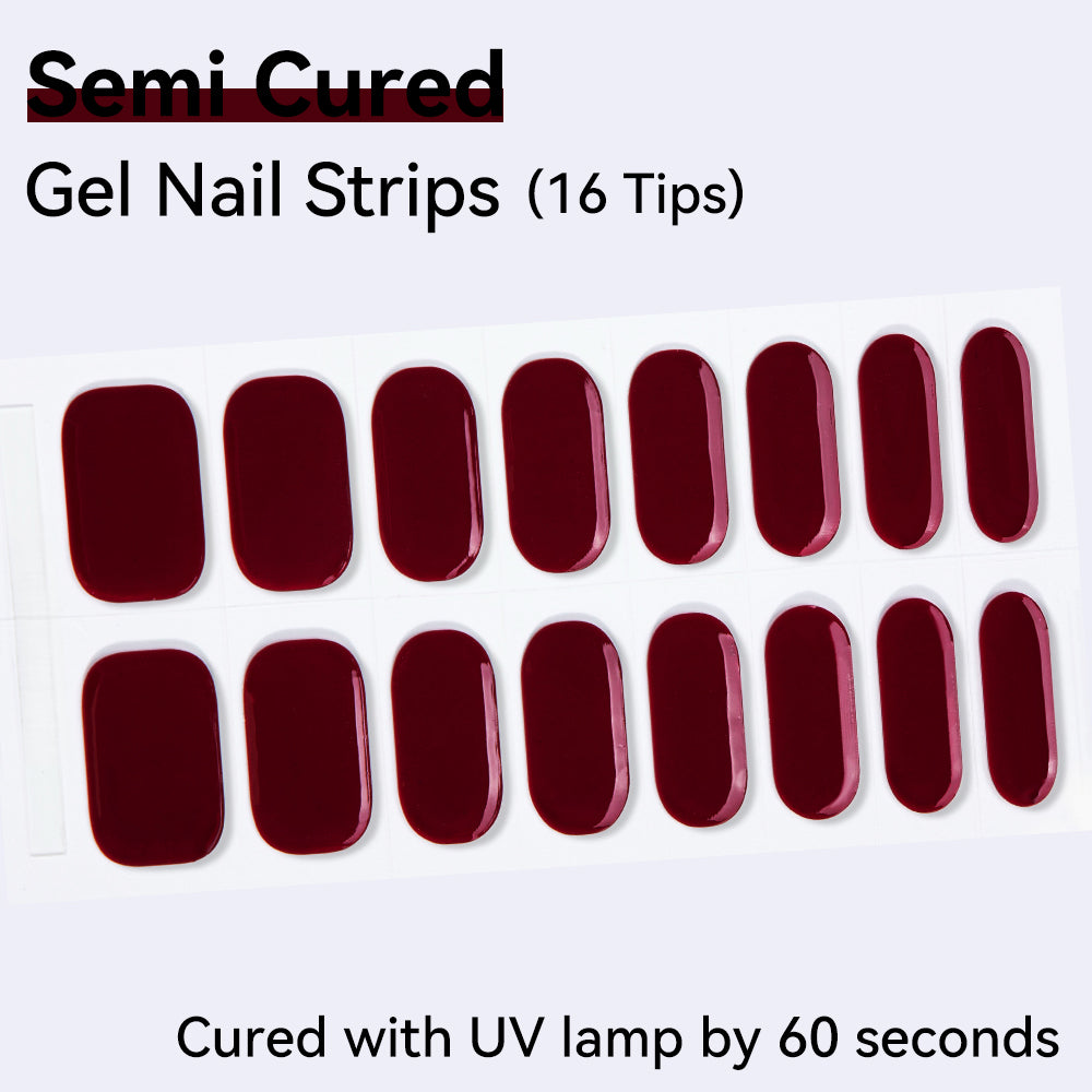 Burgundy Muse Semi-Cured Gel Nail Strips – 16 Strips | UV/LED Lamp Required