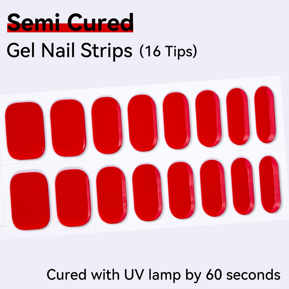 Classic Scarlet Semi-Cured Gel Nail Strips – 16 Strips | UV/LED Lamp Required