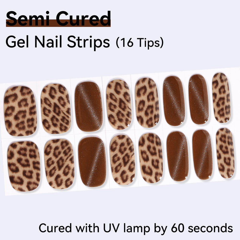 Caramel Safari Semi-Cured Gel Nail Strips – 16 Strips | UV/LED Lamp Required