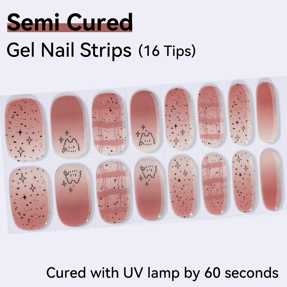Rosy Sketch Semi-Cured Gel Nail Strips – 16 Strips | UV/LED Lamp Required