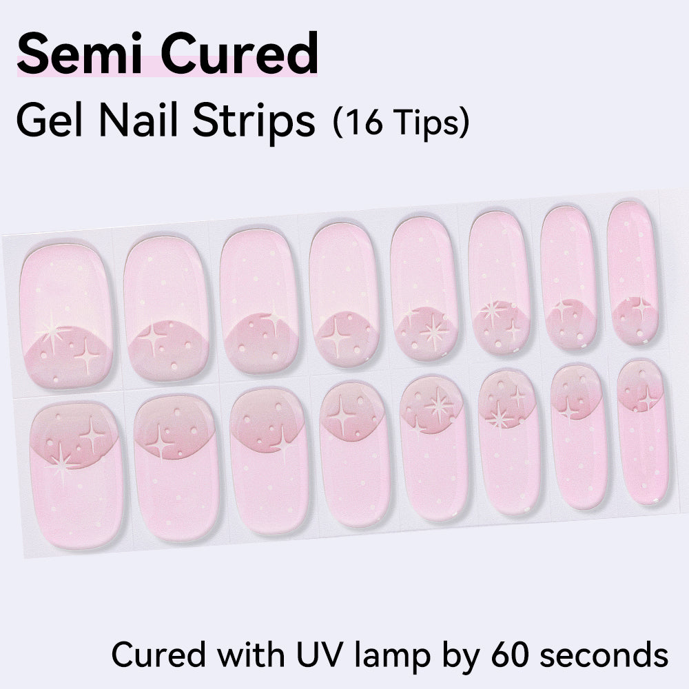 Pink Moonbeam Semi-Cured Gel Nail Strips – 16 Strips | UV/LED Lamp Required