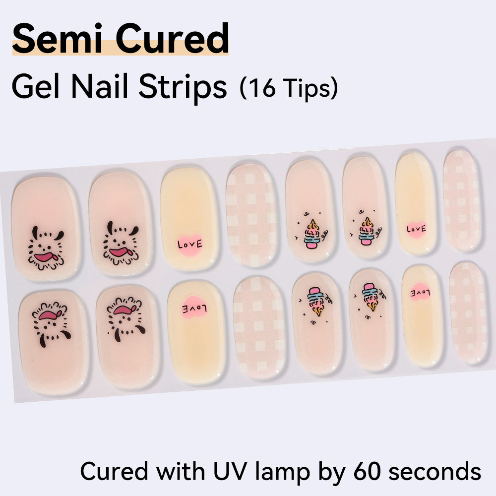 Sweet Doodle Semi-Cured Gel Nail Strips – 16 Strips | UV/LED Lamp Required