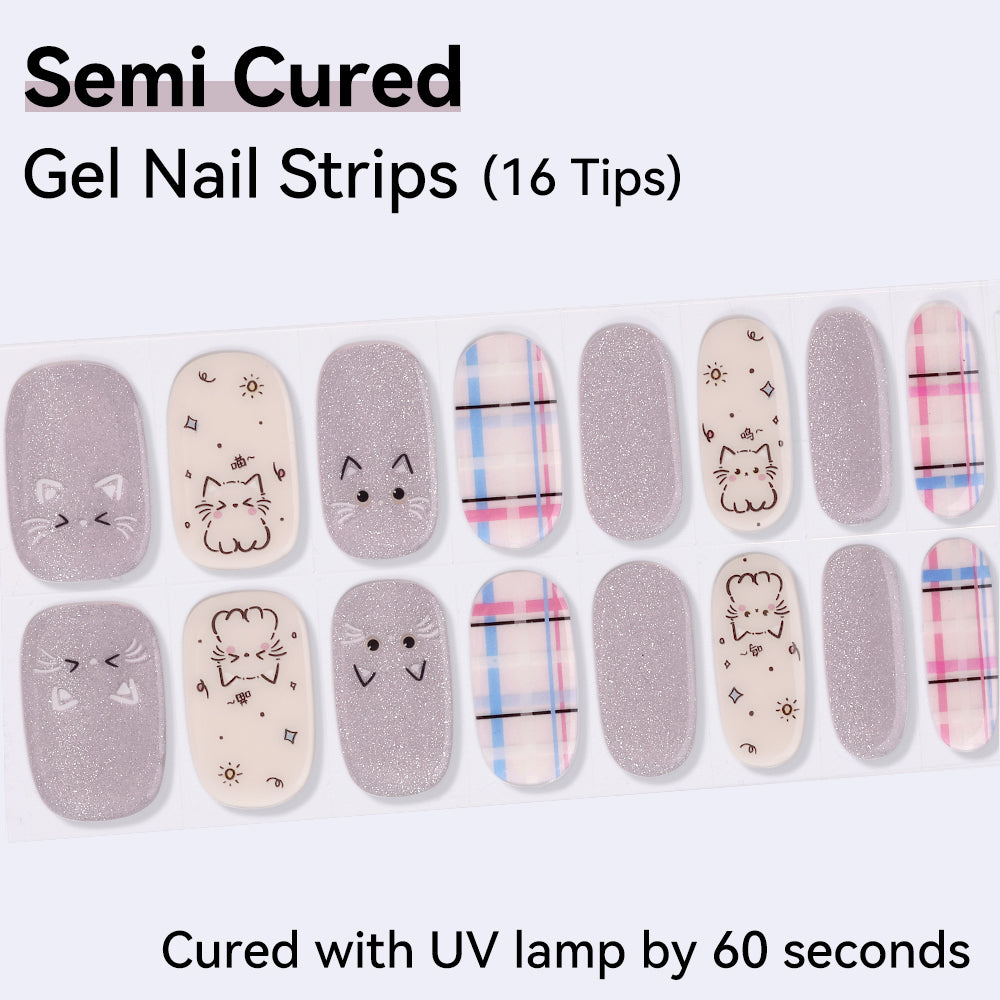 Kitty Twinkle Semi-Cured Gel Nail Strips – 16 Strips | UV/LED Lamp Required
