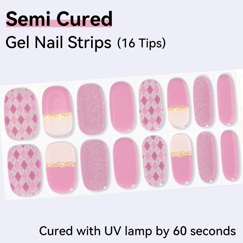 Pink Diamond Semi-Cured Gel Nail Strips – 16 Strips | UV/LED Lamp Required