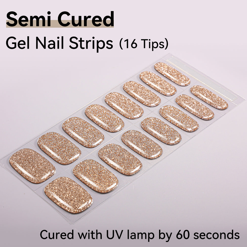 Amber Sparkle Semi-Cured Gel Nail Strips – 16 Strips | UV/LED Lamp Required