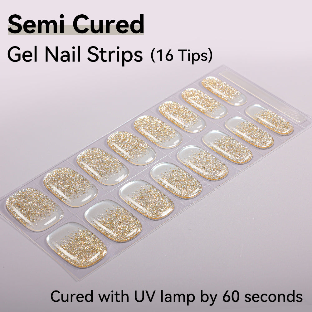Champagne Cascade Semi-Cured Gel Nail Strips – 16 Strips | UV/LED Lamp Required