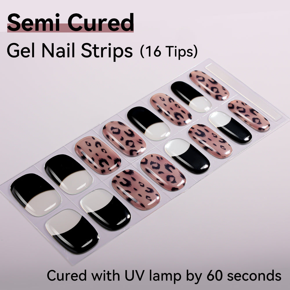 Leopard Noir Semi-Cured Gel Nail Strips – 16 Strips | UV/LED Lamp Required