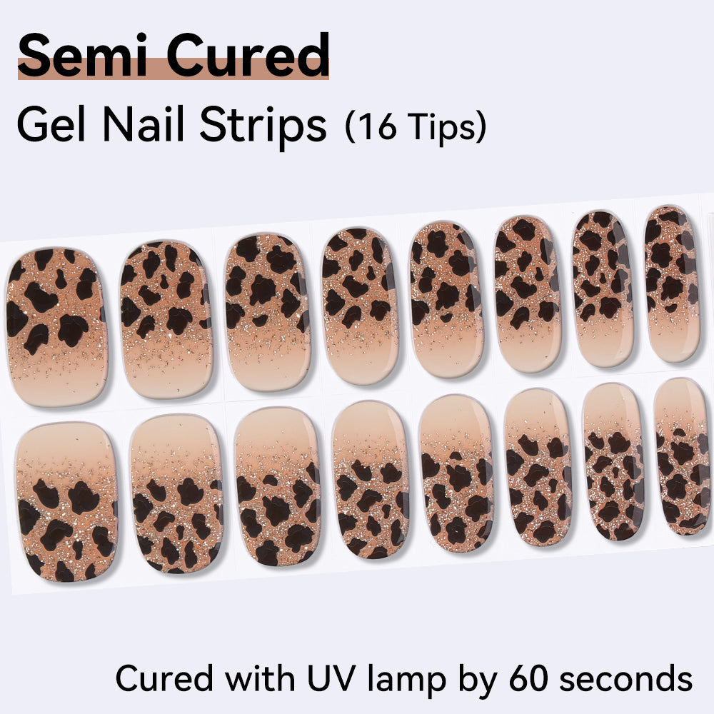 Kawaii Doodles & Wild Leopard Collection-Semi-cured Gel Nail Strips 16 Tips | Requires UV Lamp