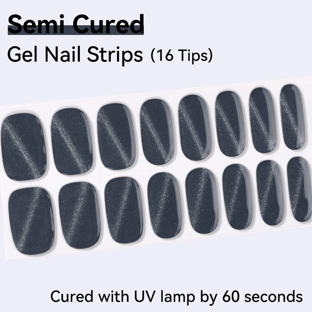 Graphite Glow Semi-Cured Gel Nail Strips – 16 Strips | UV/LED Lamp Required