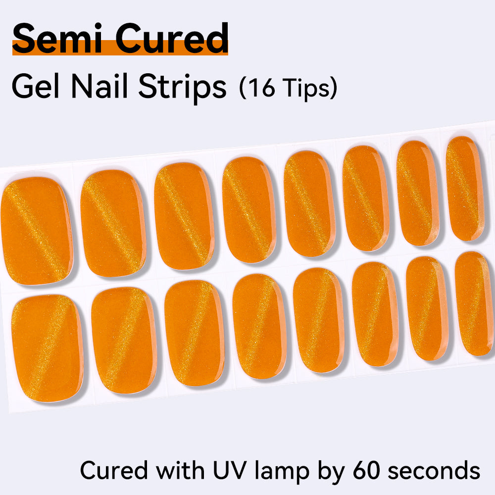Tangerine Glow Semi-Cured Gel Nail Strips – 16 Strips | UV/LED Lamp Required