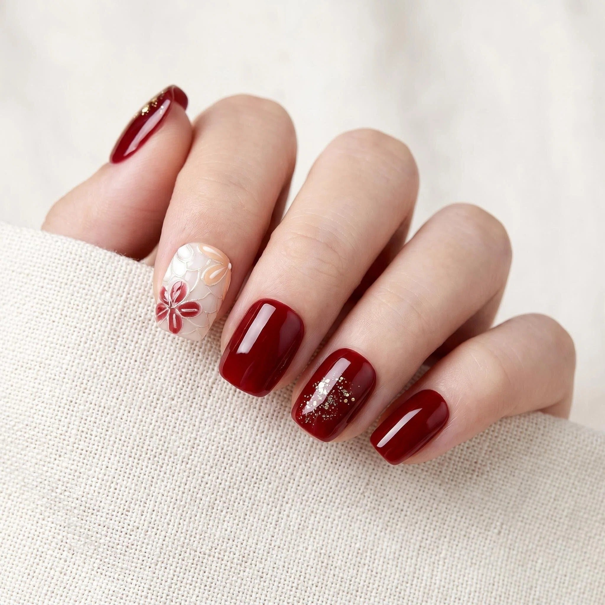 Artisan 3D Floral Press-on Nails | Short Coffin (Ballerina) Shape | Chrome, Cat-Eye & Aurora Collection