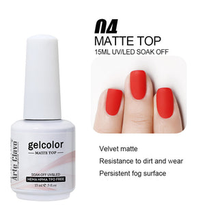 Premium Matte Top Coat for a smooth velvet finish on any gel polish color.