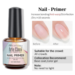 Comparison of gel manicure longevity: nails with and without adhesive primer, showing no lifting