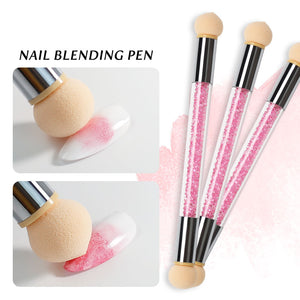 NAILCO 1PC Rhinestone Handle + 6PCS Sponge Head Nails Art Brushes