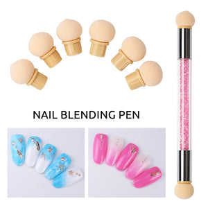 NAILCO 1PC Rhinestone Handle + 6PCS Sponge Head Nails Art Brushes