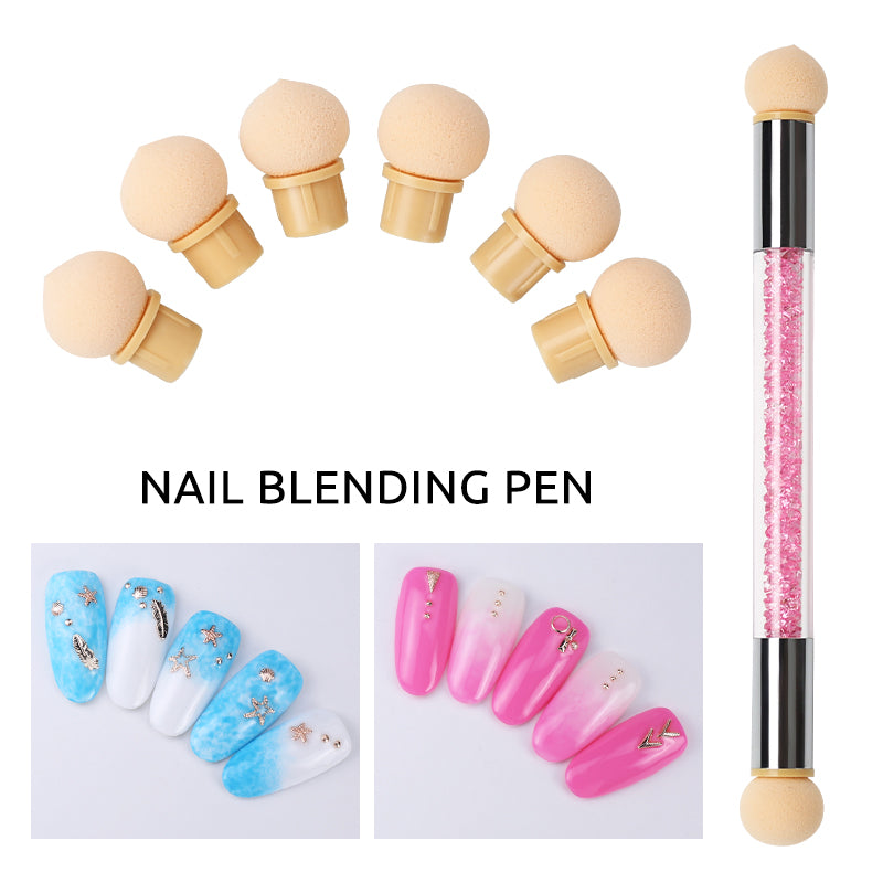 NAILCO 1PC Rhinestone Handle + 6PCS Sponge Head Nails Art Brushes