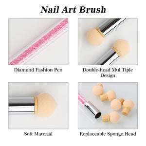 NAILCO 1PC Rhinestone Handle + 6PCS Sponge Head Nails Art Brushes