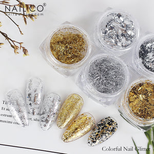 NAILCO Nail Glitter Gold Foils Irregular Aluminum Snowflakes Maple Leaves Thin Paillette Butterfly Nail Art Chrome Pigment DIY Decoration