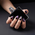"Midnight Orchid" | Midnight Purple Galaxy Cat Eye Press-On Nails with Floral Accents | Medium Oval